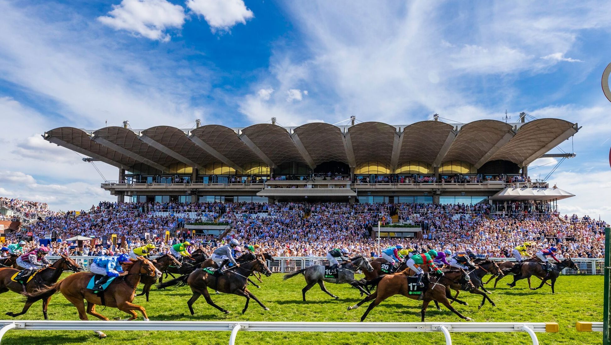 Jason Watson and Gifted Master (maroon and red) win the Unibet Stewards' Cup Handicap Stakes on the fifth and final day of the Qatar Goodwood Festival 2018, QGF..Picture date: Saturday August 4, 2018..Photograph by Christopher Ison ©.07544044177.chris@christopherison.com.www.christopherison.com