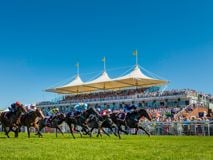 Ryan Moore on Land Force (4) winning the Qatar Richmond Stakes on Ladies' Day on the third day of the Qatar Goodwood Festival 2018 (QGF)..Picture date: Thursday August 2, 2018..Photograph by Christopher Ison ©.07544044177.chris@christopherison.com.www.christopherison.com