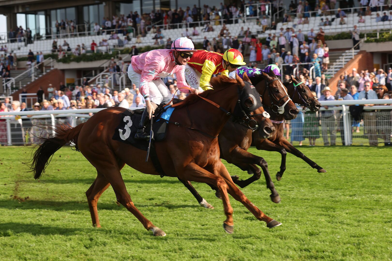 Goodwood Midweek Racing - Tuesday 5th September 2023. Pictured is the 5:05 WILLIAM HILL PICK YOUR PLACES HANDICAP (Class 4)...Photograph by Sam Stephenson, 07880 703135, www.samstephenson.co.uk.