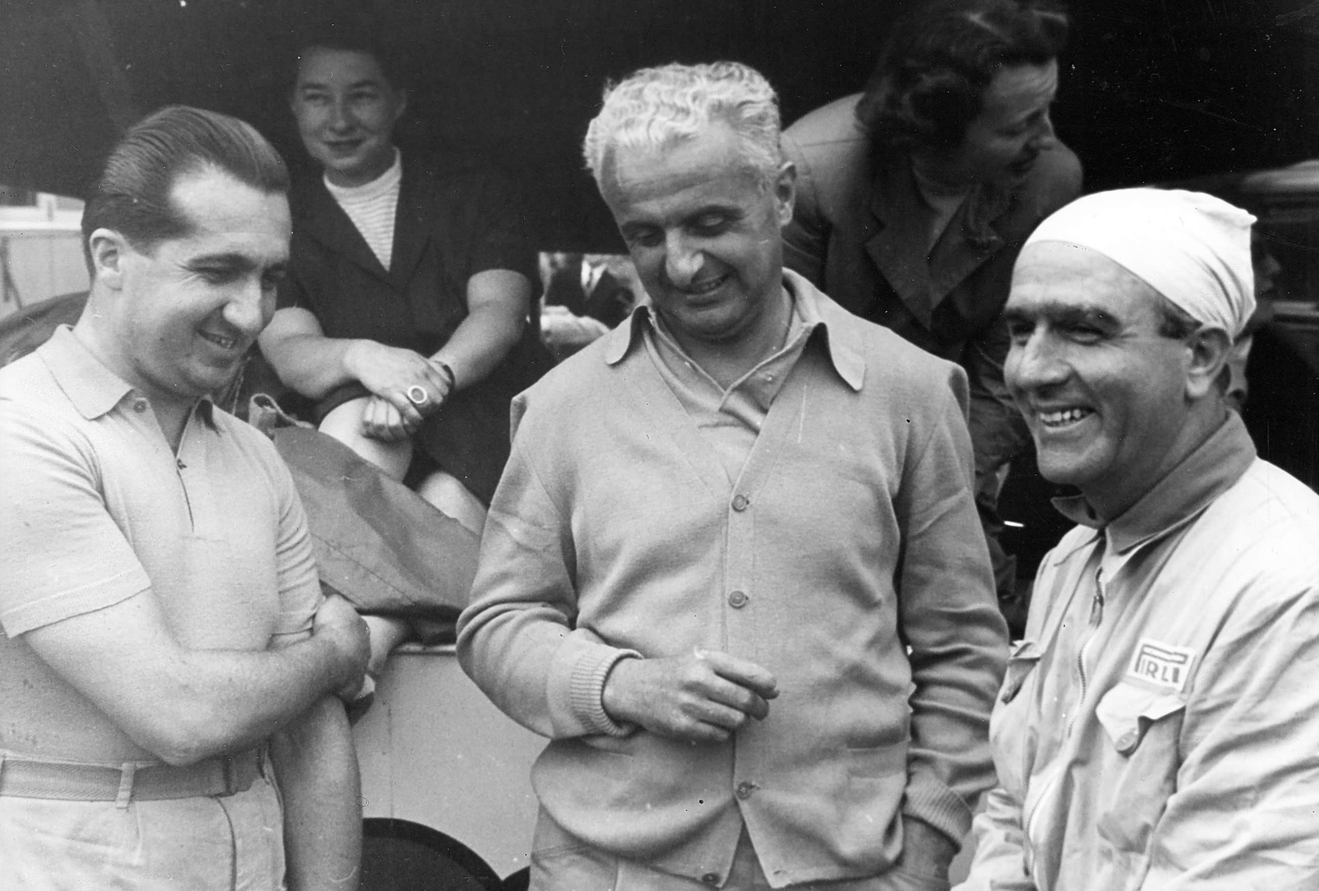 When the Italians reigned supreme - Ferrari drivers Alberto Ascari (left) and ‘Gigi’ Villoresi (centre) with ‘Nino’ Farina (right). All had begun racing pre-war - Ascari’s wife Mietta in the background (left)