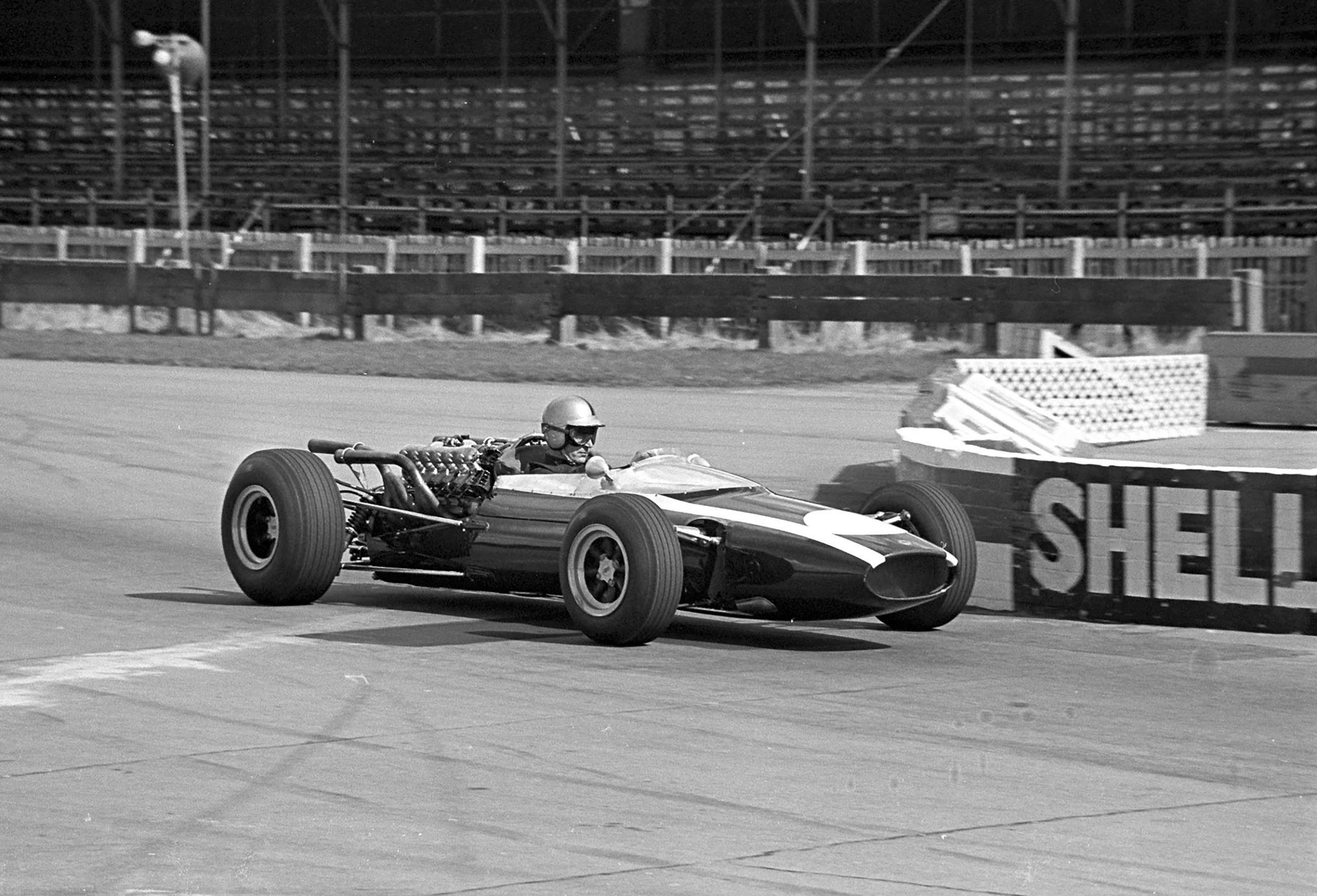 Retired driver Roy Salvadori testing the latest 1966 Cooper-Maserati V12 T80 at Goodwood in preparation for the new 3.0-litre Formula 1.