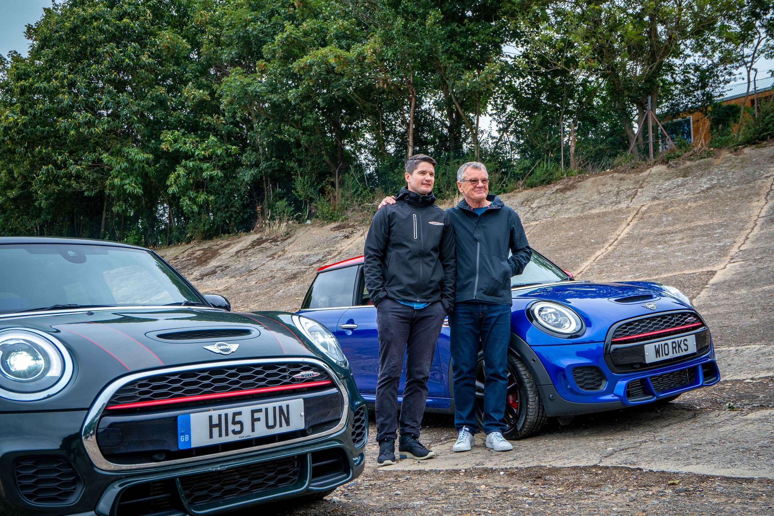 Charlie and Mike Cooper at Brooklands, with two cars that carry their name... 