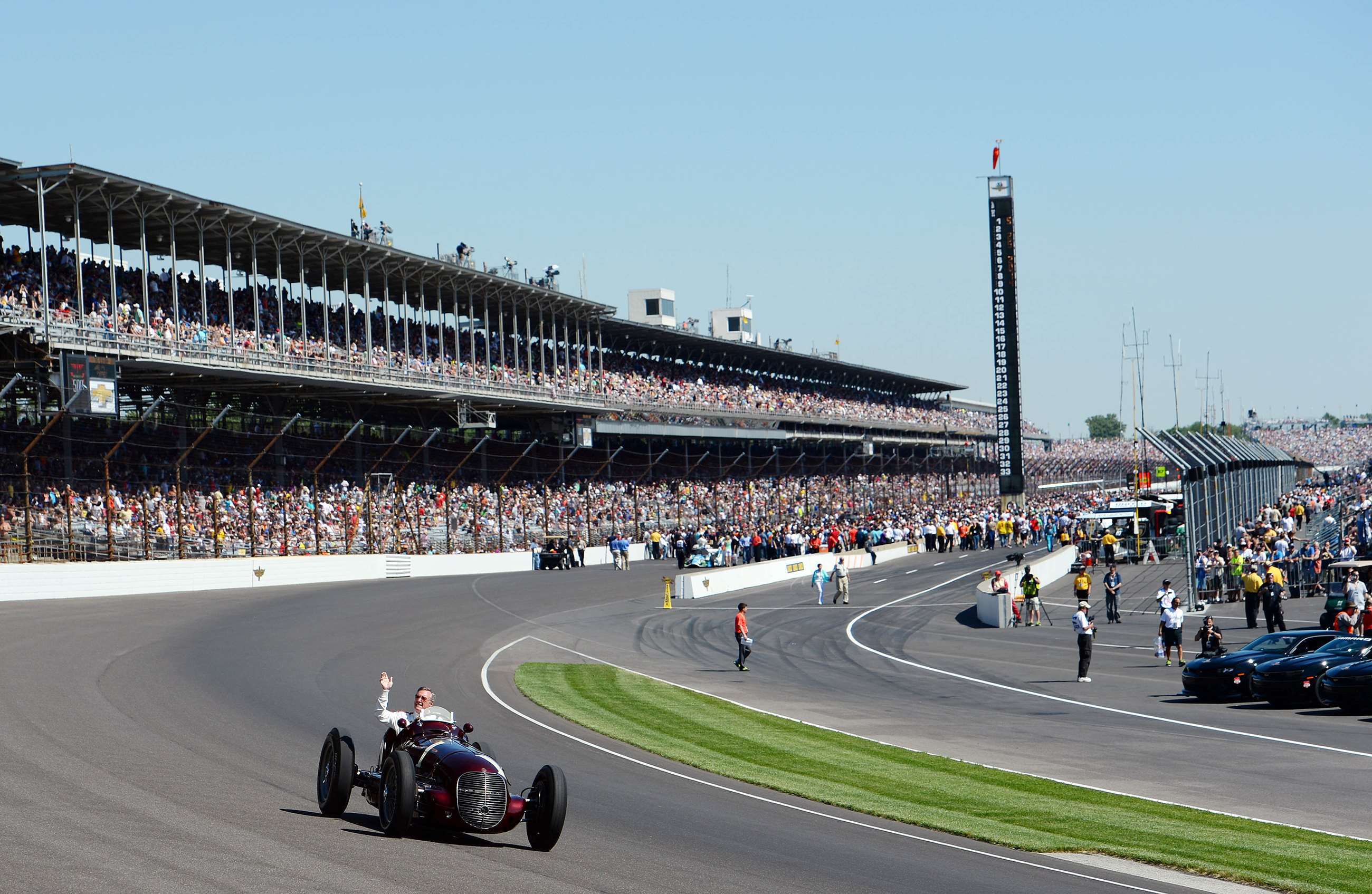 Three-time Indy 500 champion Johnny Rutherford driving the 8CTF Boyle Special before the 2014 Indy 500. 