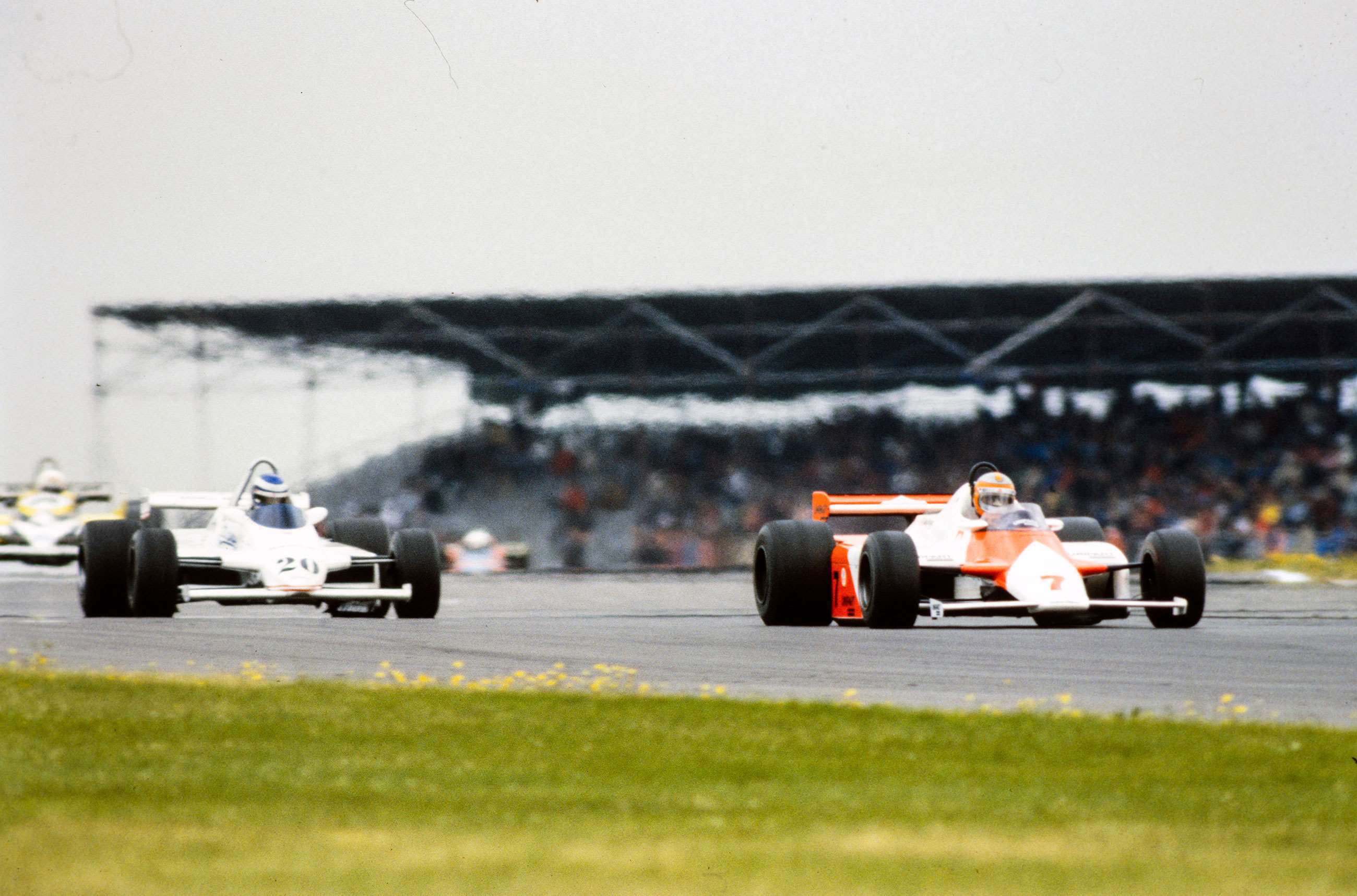 Watson leading Keke Rosberg, Silverstone, 1981. 