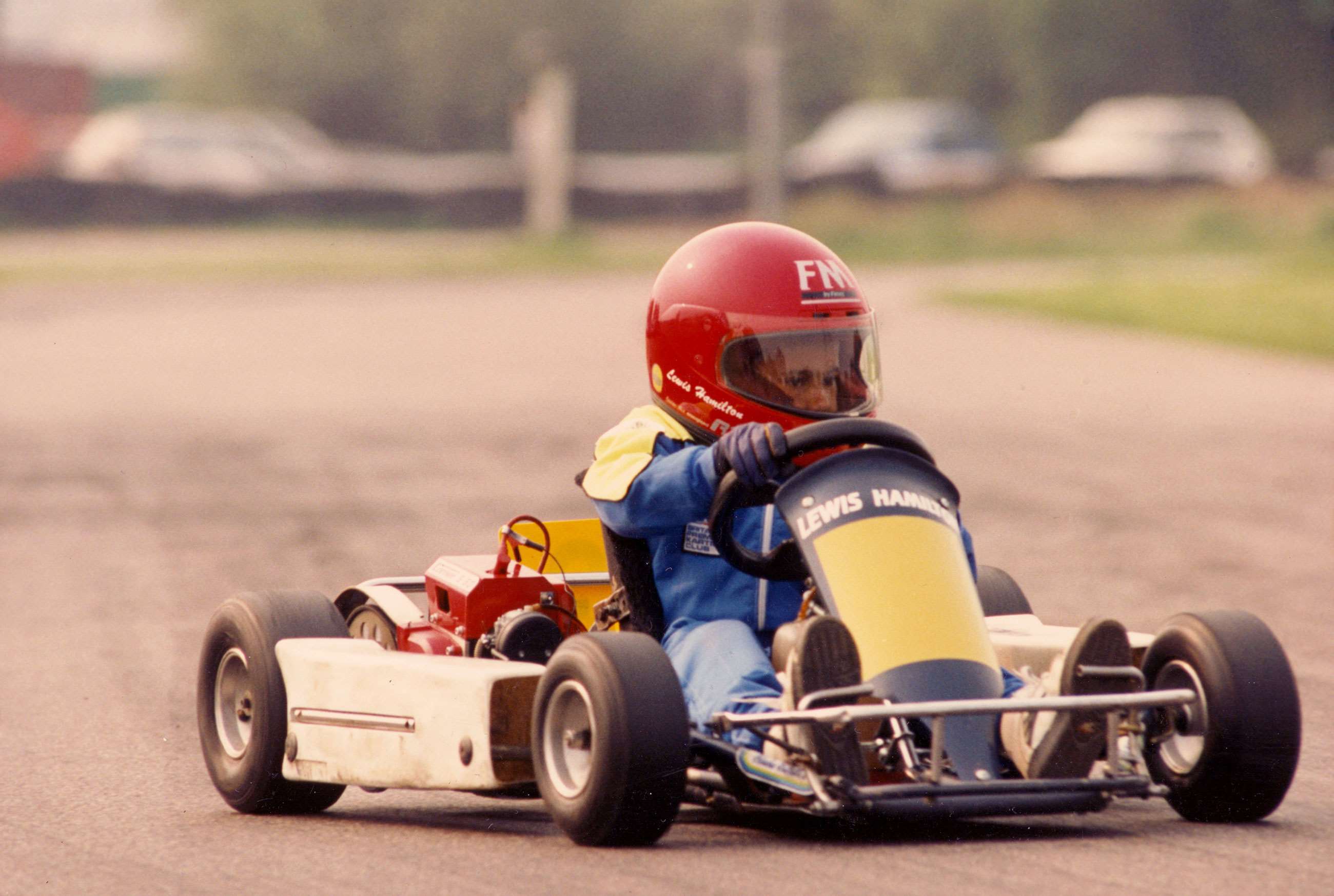 An eight-year-old Hamilton karting at Rye House in 1993.