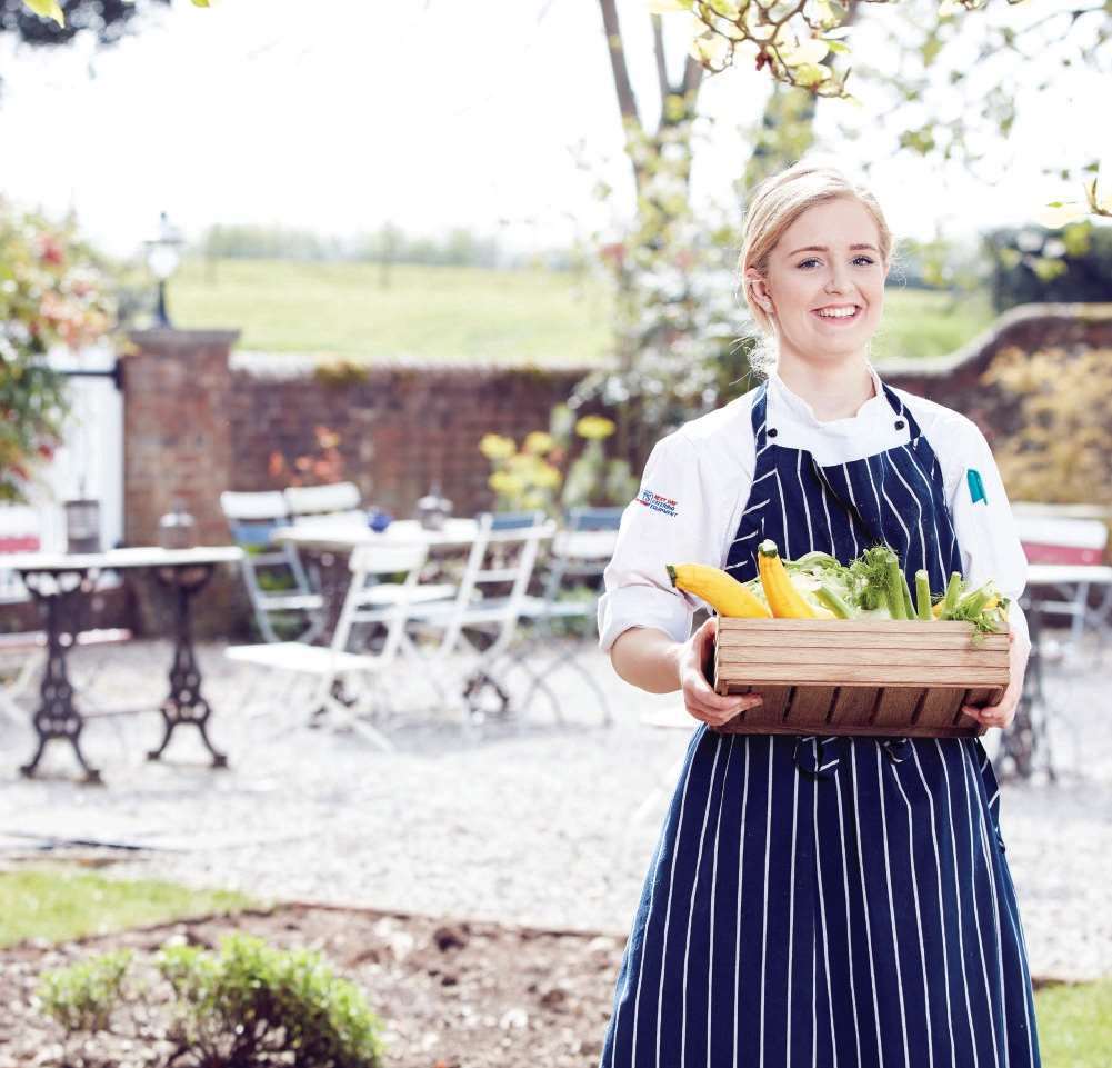 Trainee chef Abigail Gaynor on the terrace of Goodwood’s Farmer, Butcher, Chef