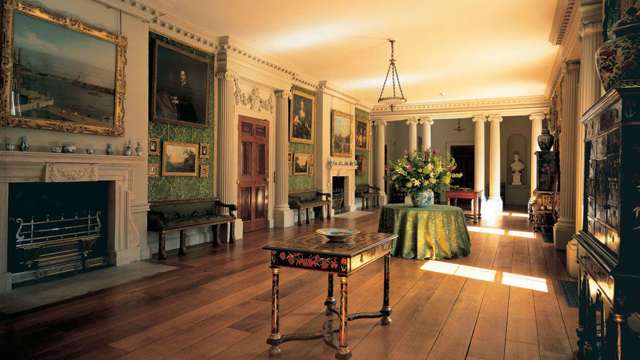 The Long Hall at Goodwood House with the two Canaletto paintings in their original positions