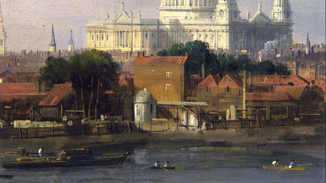 Detail of St Paul's Cathedral in The Thames and the City of London by Canaletto, 1747